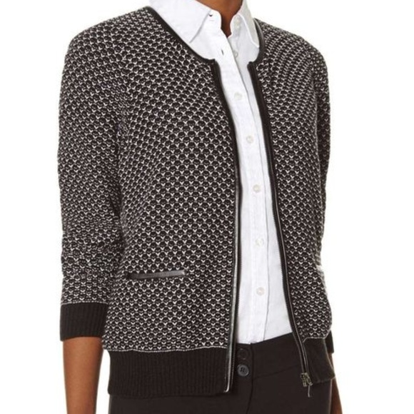 The Limited Sweaters - The Limited Black White Faux Leather Trim Cardigan